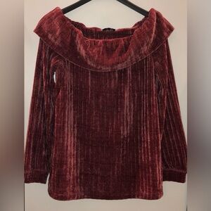 Very J Textured off the shoulder, soft, velvety Sweater in Deep, Dusty Rose